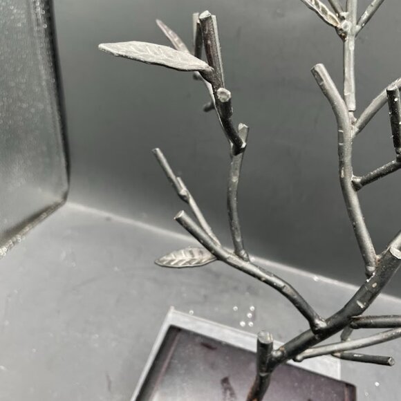 Black Metal Decorative Tree on Brown Wood Base Velvet Bottom Metal Tree Decor - Picture 2 of 11